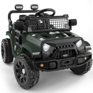 ELEMARA Ride On Car, Bluetooth Ride on Toys for Toddlers, 12V Kids Battery Powered Vehicles w/Remote, 3.5 mph Motorized Off-Road Truck, Electric Car for Kids w/3 Speeds,LED Lights- Green