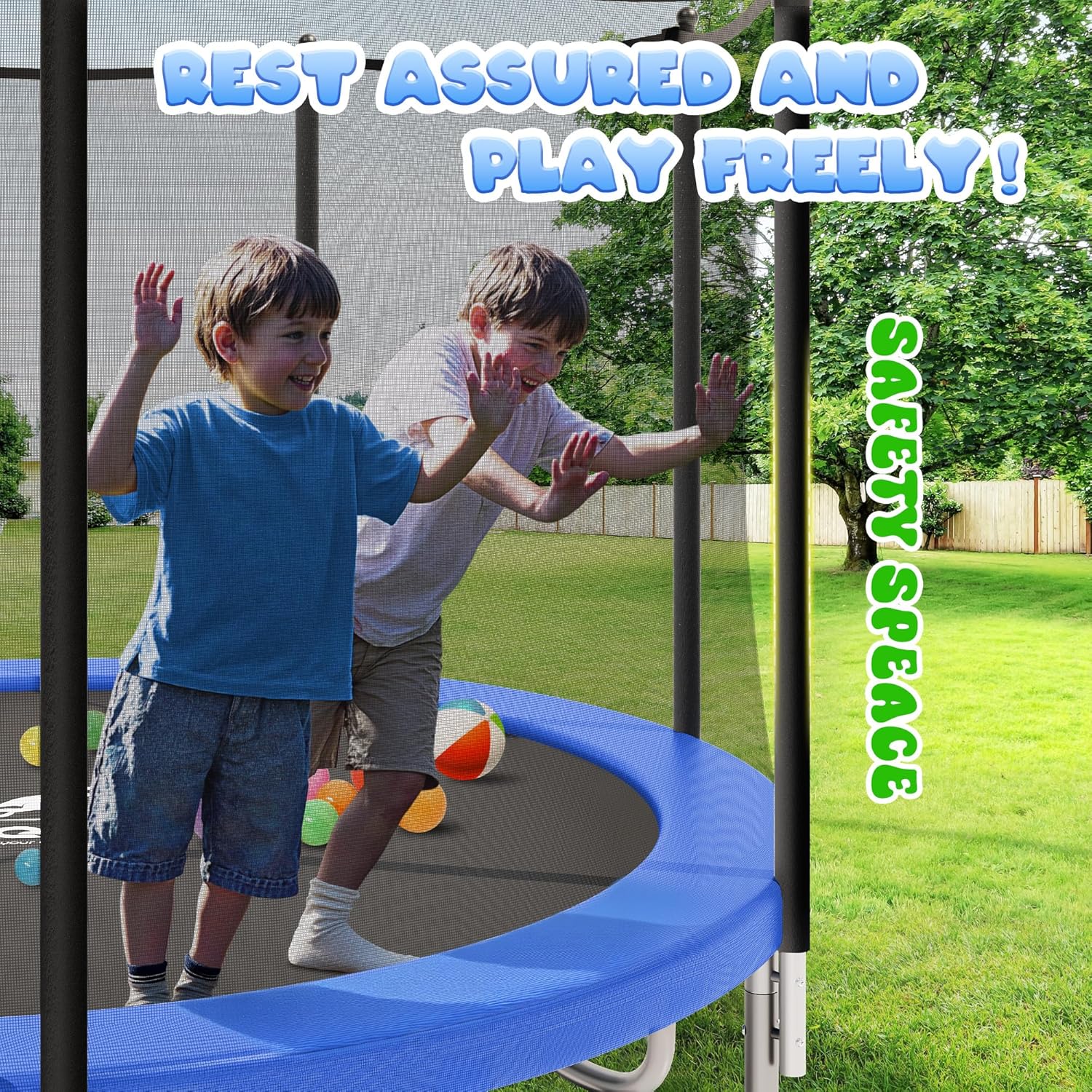 JELENS Trampoline 8FT 10FT 12FT 14FT 15FT, Outdoor Trampolines with Enclosure Net, Recreational Anti-Rust Trampolines for Kids and Adults, ASTM Approved - Image 2