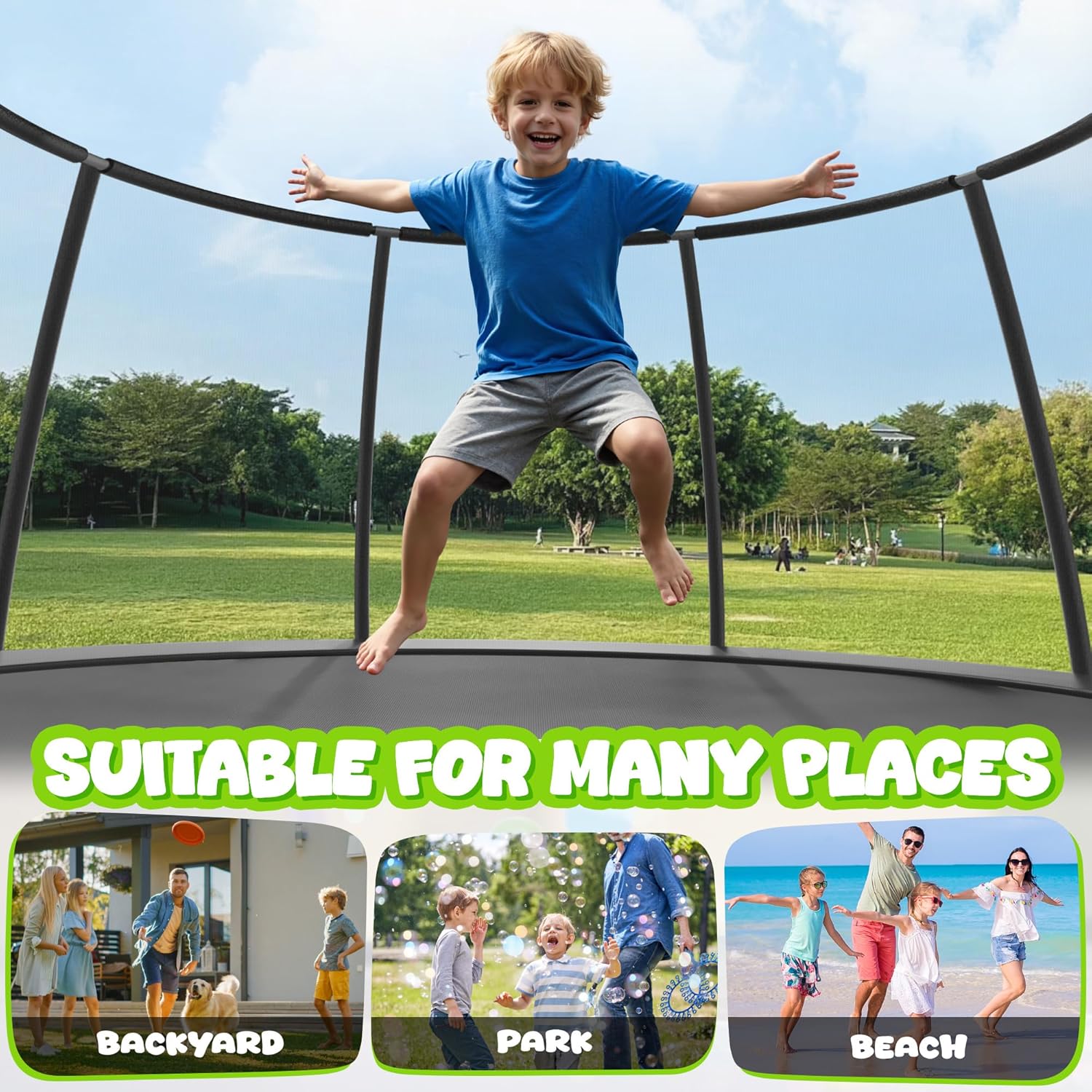 JELENS Trampoline 8FT 10FT 12FT 14FT 15FT 16FT, Recreational Trampolines with Enclosure Net, Outdoor Anti-Rust Trampolines for Kids and Adults, ASTM Approved - Image 7