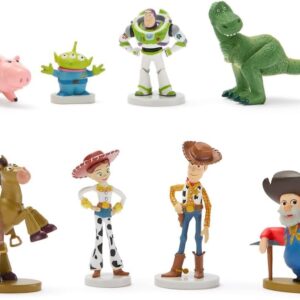 Disney Store Official Toy Story Figure Set – 8 Fully Sculpted Disney Figures Including Buzz Lightyear, Woody, Jessie & More in Double-Tiered Box with Scenic Backgrounds