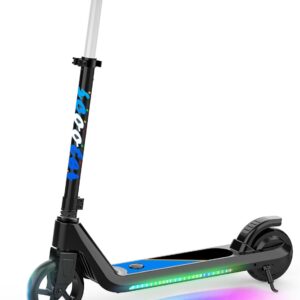 LINGTENG Electric Scooter for Kids Age 6-10, Kick-Start Boost Scooter with Adjustable Speed and Height, Flash Wheel & Deck Lights