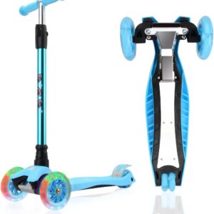 3 Wheel Scooter for Kids Ages 6-12,Kids Scooter with Light Up Wheels, Sturdy Deck Design, and 4 Height Adjustable Suitable for Kid Ages 3-12