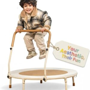 Kids Trampoline Ages 1-7 | 36 Inch Indoor Toddler Trampoline with Handle, Aesthetic Leather Padded Jump Mat & No Exposed Springs | Foldable Legs with Anti-Slip Feet for Toddlers & Young Children