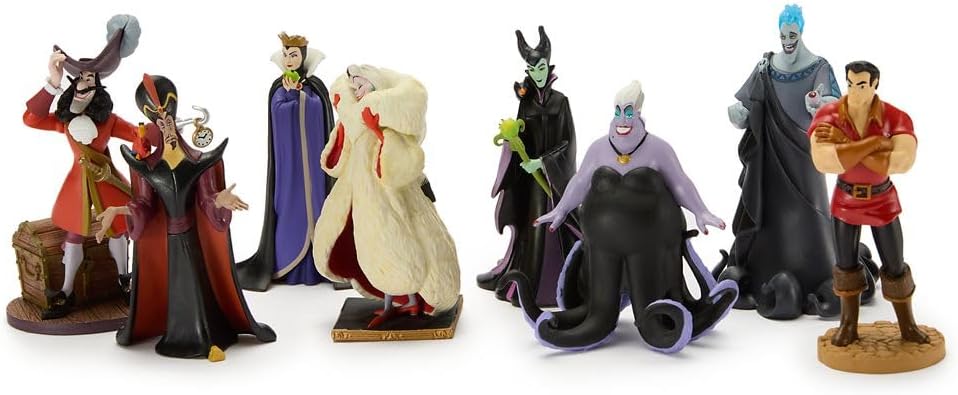 Disney Store Official Villains Figure Set – 8 Fully Sculpted Disney Figures Including Evil Queen, Captain Hook, Maleficent, Cruella De Vil, Ursula & More in Double-Tiered Box with Scenic Backgrounds