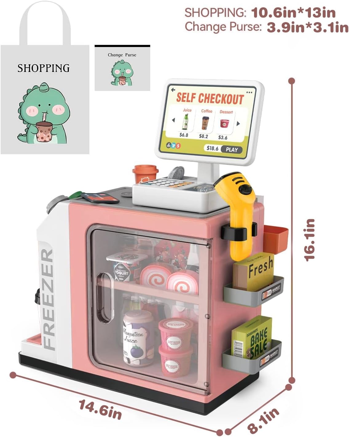 Cash Register Playset for Kids - 48PCS with Toy Coffee Machine,Pretend Play Money, Calculator, Scanner, Credit Card and Play Food for Boys and Girls! - Image 3