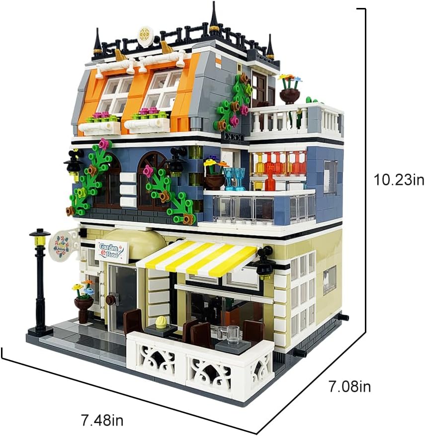 Garden Hotel Assembly Square Building kit,Modular House Building Blocks Model Set for Teens and Adults.Collectible Display Toy Building Set 1284 PCS - Image 6