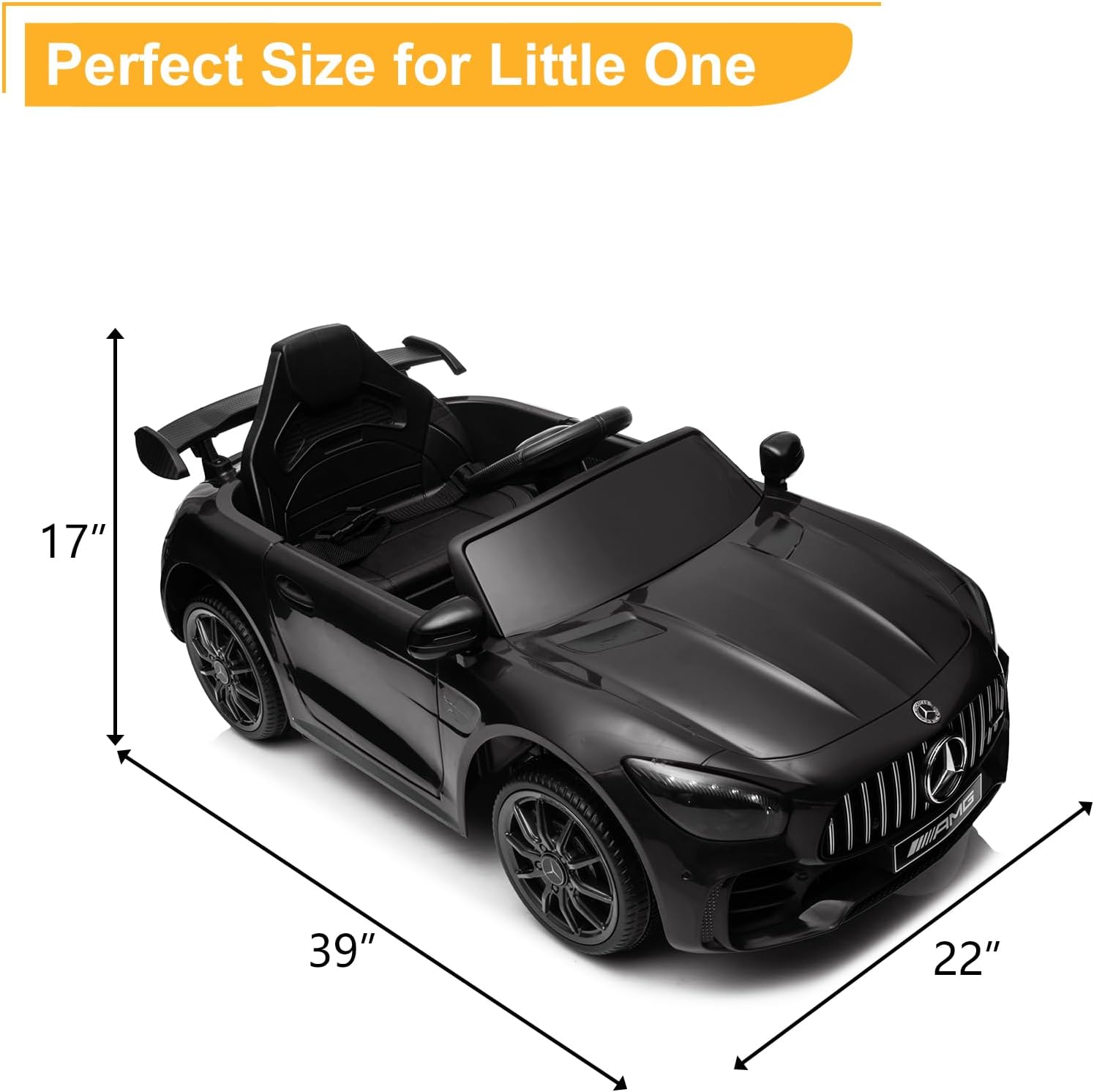 Winado 12V Ride on Car, Licensed Mercedes Benz AMG GTR Battery Powered Electric Vehicle, w/Parent Remote, Wider Seat, LED Lights, Openable Doors, MP3 Player, Smooth Start, 3 Speeds - Black - Image 8