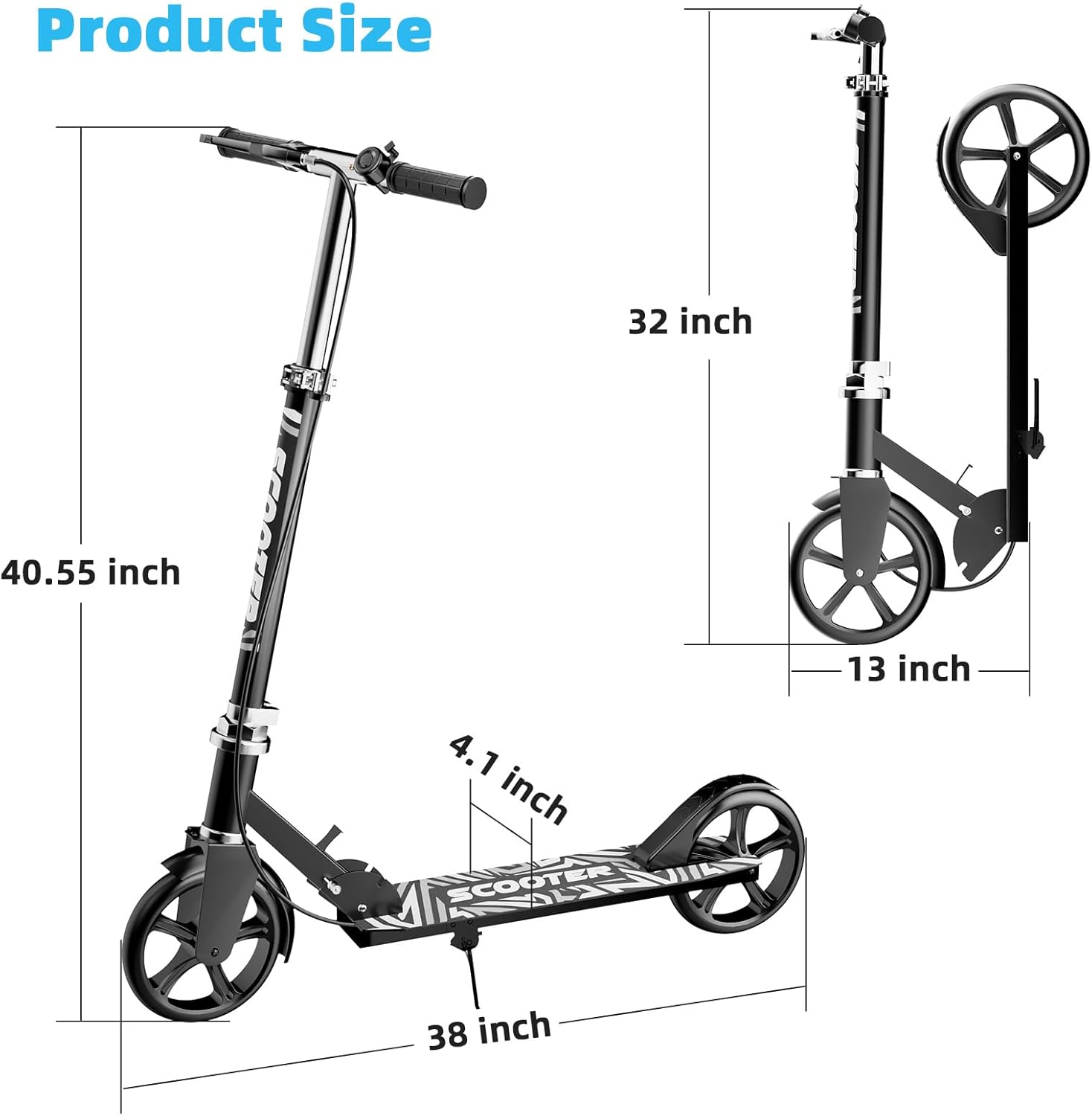Scooters for Kids 8-12, Teens & Adults - Lightweight, Foldable, 8-Inch Big Wheels, Hand Brake & Bell, 4 Adjustable Height Levels, 240 lbs Max Load, Perfect for School, Campus and Park Rides - Image 7