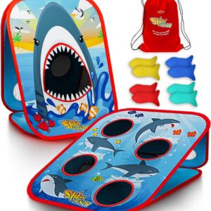 Swooc Games® – Shark Frenzy™ | 2-in-1 Bean Bag Toss Game for Kids | 5-Second Setup Toddler Party Games for Kids | Toddler Outdoor Fun | Corn Hole Shark Toys for Boys | Cornhole Game Set Outside