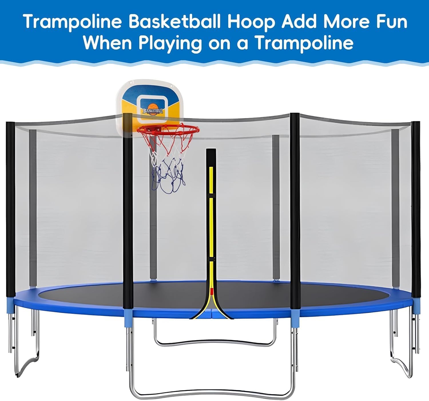 Trampoline Parts Trampoline Basketball Hoop, Teenager Basketball Hoop for Trampoline with Pump and 2 Mini Ball, Fit for Straight Pole (Blue Yellow 17inch) - Image 7