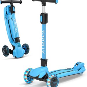 TONBUX Kids Scooter, Light Up 3 Wheel Kick Scooters for Kids 3-12, Folding Scooters with Adjustable Height – Toddler Scooter Lean-to-Steer & Widen Anti-Slip Deck