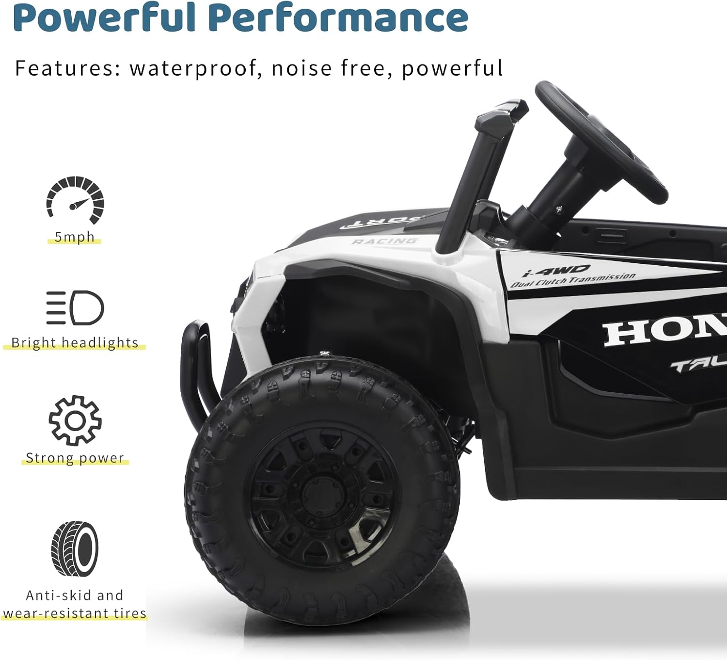 12V Toddlers Car, Kids UTV, Ride on UTV, Electric Car for Kids with 25W Dual Motors/Parent Remotes/Safety Belts/3 Speeds/Double Open Doors/Horn/Music/Bluetooth/LED Aged 3-8 Years-White - Image 2