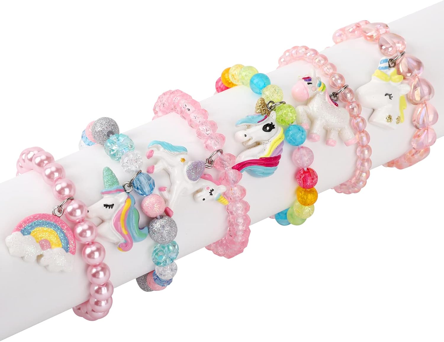Set of 6 Unicorn Rainbow Bracelets, Little Girl Animal Bracelets, Teens Kids Unicorn Pendant Beaded Bracelet Girl Party Favor Pretend Play Bracelet - Image 2