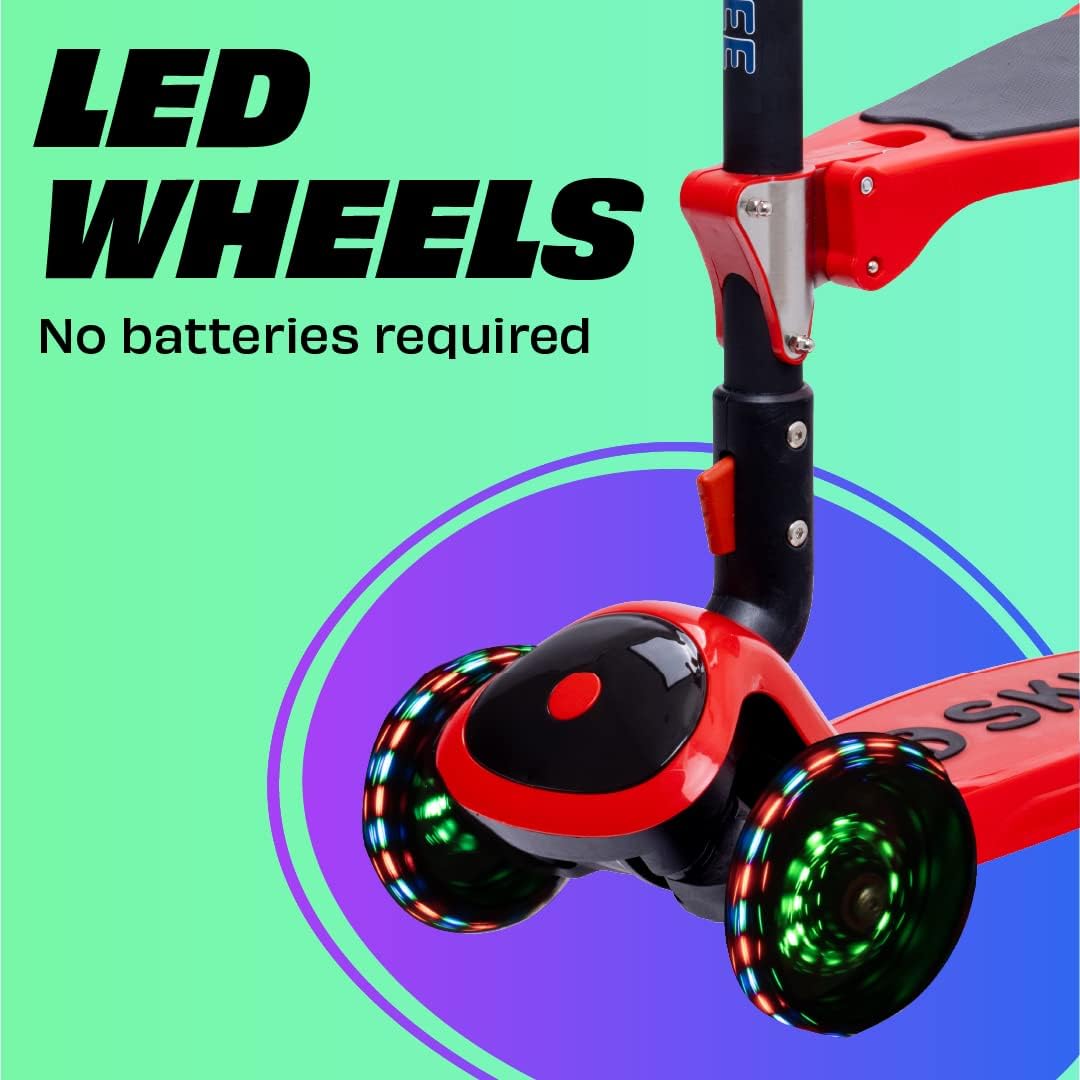 SKIDEE Kick Scooter for Kids Ages 3-5 | Foldable 3 Wheel Scooter with Lean-to-Steer, Adjustable Height, Removable Seat & LED Light Wheels | Toddler Scooter Up to 12 Year Old Boys/Girls - Image 2