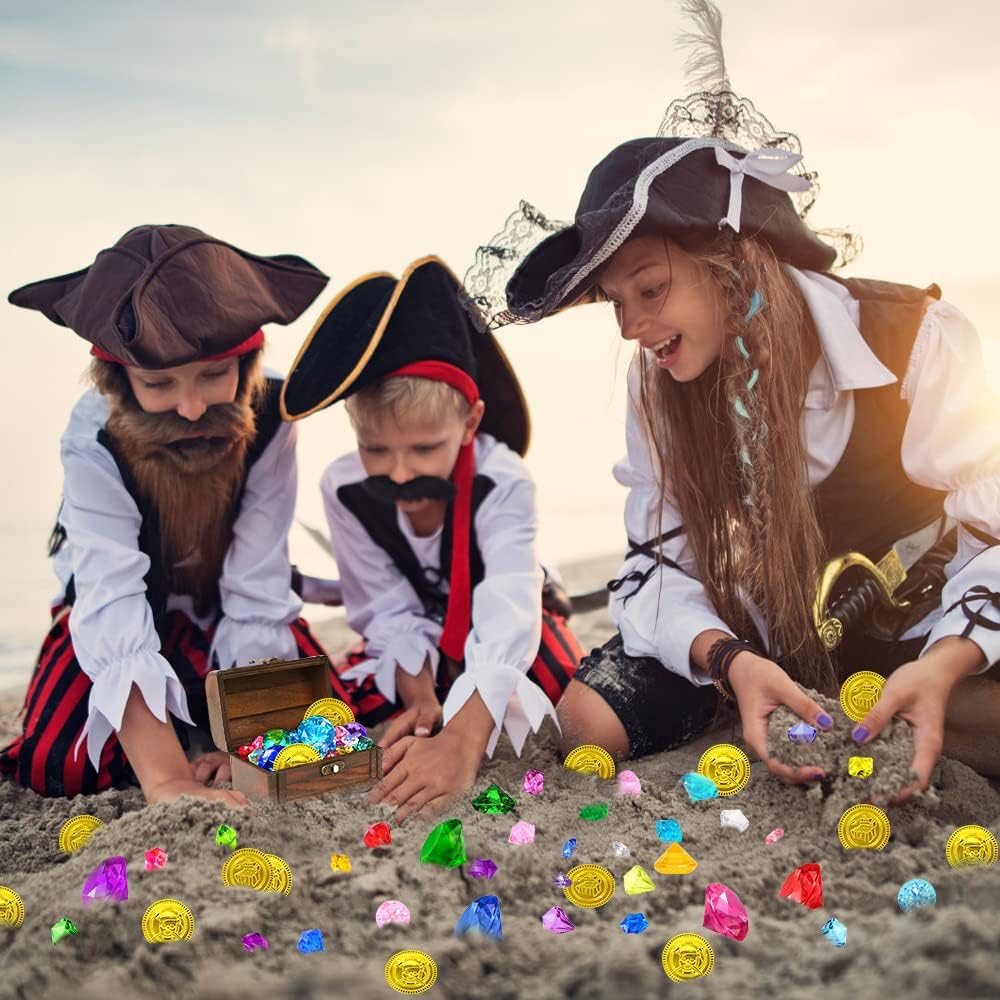 YUJUN Diving Gem Pirate Toys Colorful Pool Acrylic Diamonds Pirate Treasure Chest Gold Coins with Underwater Swimming Throw Pirate Toy for Kids Birthday Summer Swimming Pool Party Favor - Image 6