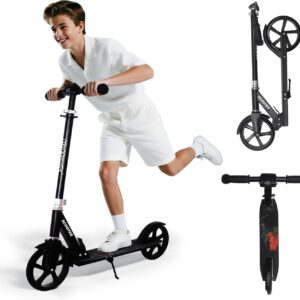 Nattork Scooter for Kids 6+, Teens & Adults – Max Load 220LB, Foldable, Lightweight, Adjustable Height, 8-Inch Wheels Kick Scooter for Boys Girls