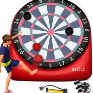 Swooc Games – Premium Inflatable Giant Kick Darts (15+ Ways to Play) – Jumbo Soccer Dartboard with Air Pump – Big Carnival Games – Giant Outdoor Games – Oversized Dart Board Yard & Lawn Game