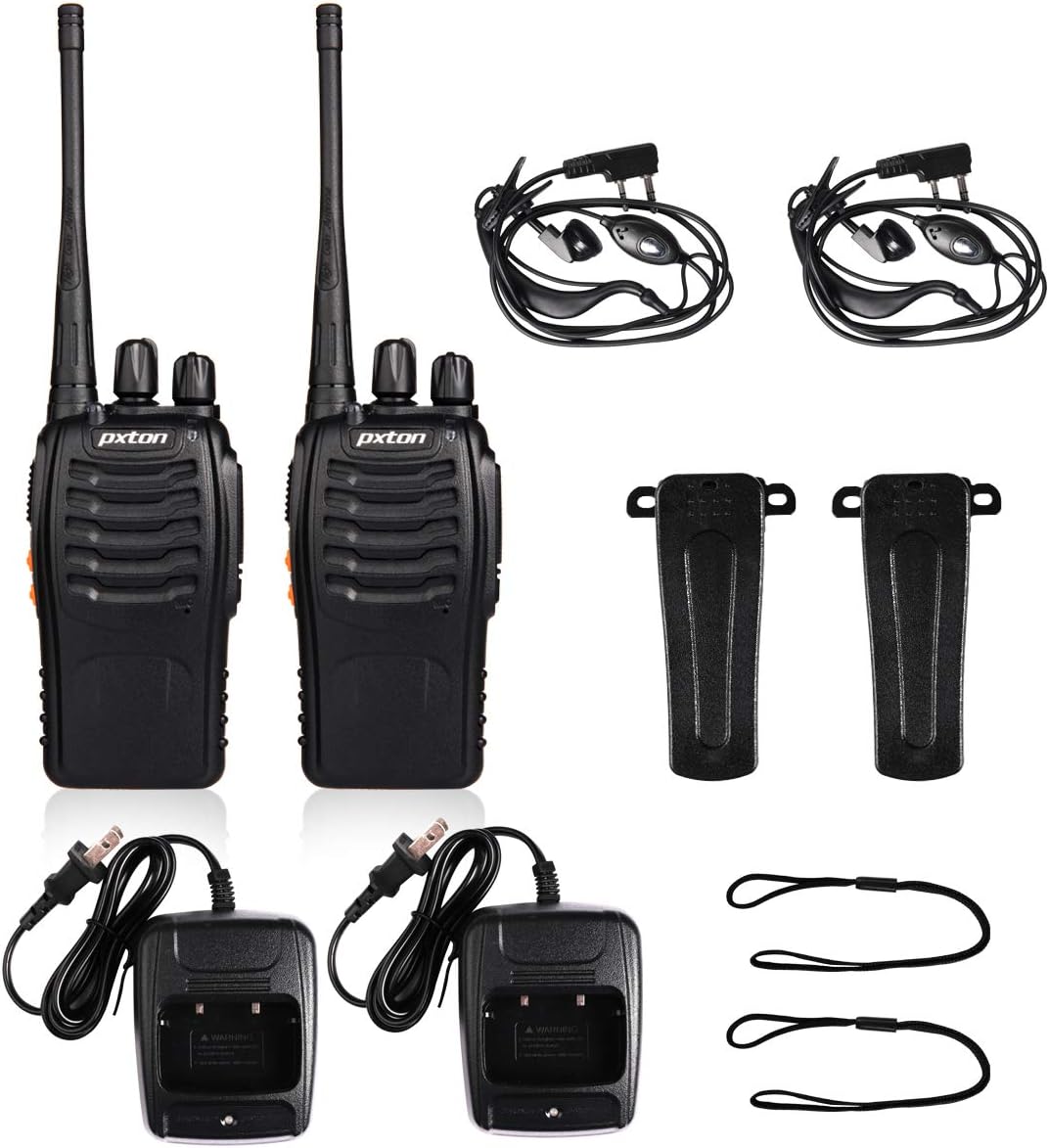pxton Walkie Talkies Rechargeable Long Range Two-Way Radios with Earpieces,2-Way Radios UHF Handheld Transceiver Walky Talky with Flashlight Li-ion Battery and Charger(2 Pack) - Image 6