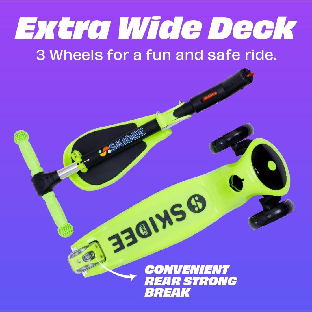 SKIDEE Kick Scooter for Kids Ages 3-5 | Foldable 3 Wheel Scooter with Lean-to-Steer, Adjustable Height, Removable Seat & LED Light Wheels | Toddler Scooter Up to 12 Year Old Boys/Girls - Image 3