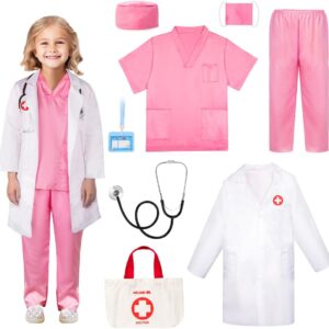 Meland Doctor Costume for Kids 3-10, Kids Dress Up Set with Lab Coat & Accessories for Role Play Halloween