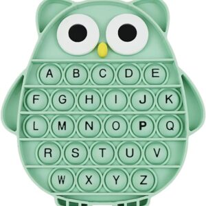 Push Pop Bubble Fidget Sensory Toy, Silicone Stress Relief Popping Toy, ABC Alphabet Owl Shaped Educational Learning Tools for Toddlers Kids Students (Black Letters-Green)