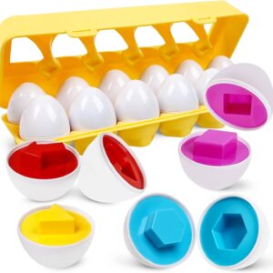 Montessori Geometric Eggs,12 pcs Set Color & Shape Egg Puzzle Toys Matching Eggs for Toddlers 1-3,Preschool Educational Sorting Game Fine Motor Toy Easter Gifts for Kids Boys Girls