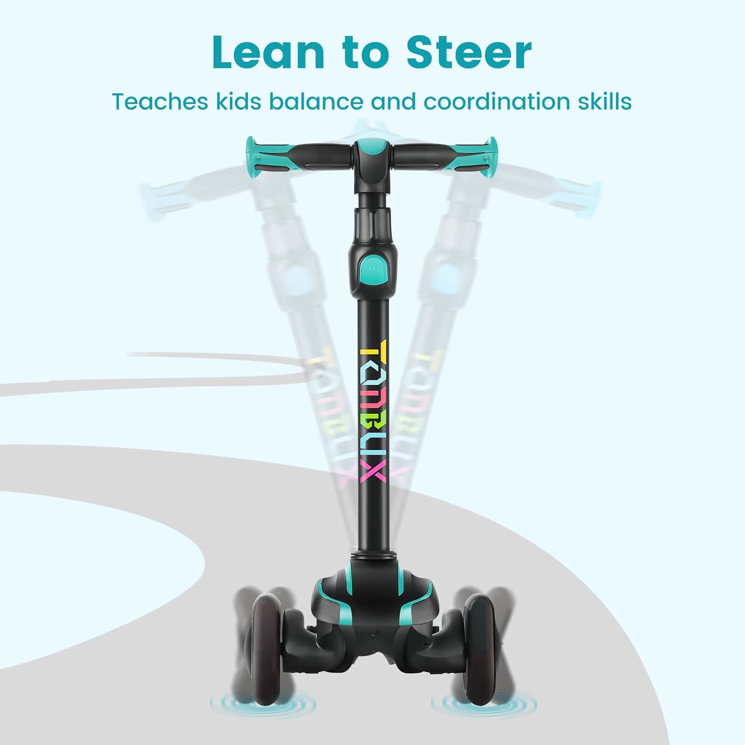 TONBUX Kids Scooter for Age 3-12, Toddler Scooter with 4 Adjustable Heights, Light Up 3-Wheels Scooter, Shock Absorption Design, Lean to Steer, Balance Training Scooter for Kids - Image 6
