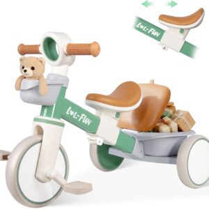 Tricycle for Toddlers 1-3 Years Old Toy, Adjustable Kids Bike for Boys Girls Birthday Gift Age 2-4, Baby Trike with Storage Baskets & Removable Pedals