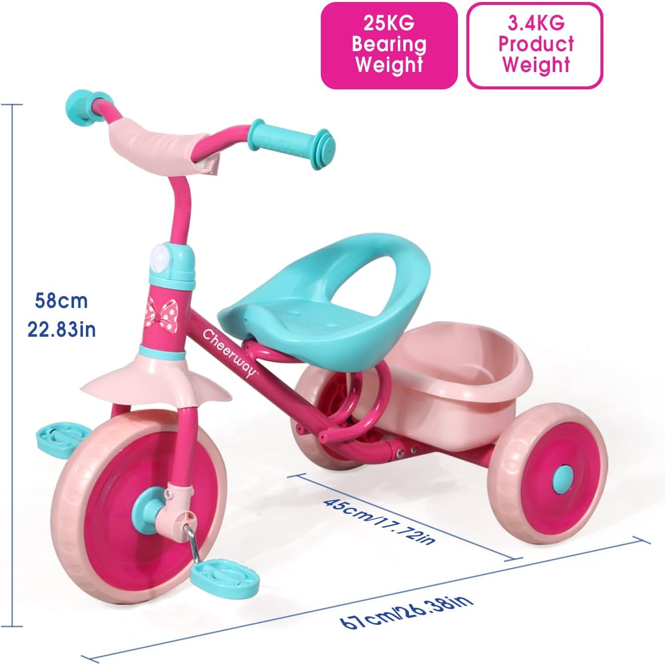 CHEERWAY Tricycle for 3-5 Year Olds, Toddler Trike, Outdoor and Indoor Riding Toy, Low-Height Seat Design, EVA Wheels, Kids Trike with Safety Cloth Sleeve, Gift for Boys and Girls (Pink) - Image 8
