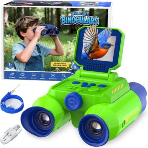 Binoculars for Kids with Night Vision, 2.4" HD Screen & 10X Zoom for Photo and Video - Outdoor Adventure Binoculars Bird Watching, Camping, Hiking, Gifts for Kids Ages 4+ (Green)
