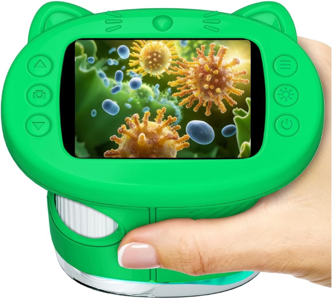 WINWEND Handheld Kids Microscope 1000X Pocket Microscope for Photo and Video Portable Science Kits STEM Toys – Christmas/Birthday Gifts for Girls & Boys Ages 3-12