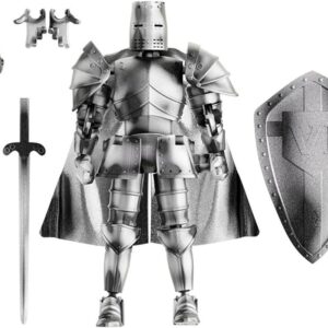 T13 Medieval Knight Action Figure, 3D Printed Articulated Figure Model Kit, Poseable Desk Display Collectible, Knight Armor Figure with Sword Shield Helmet (Assembly Required) (Silver)