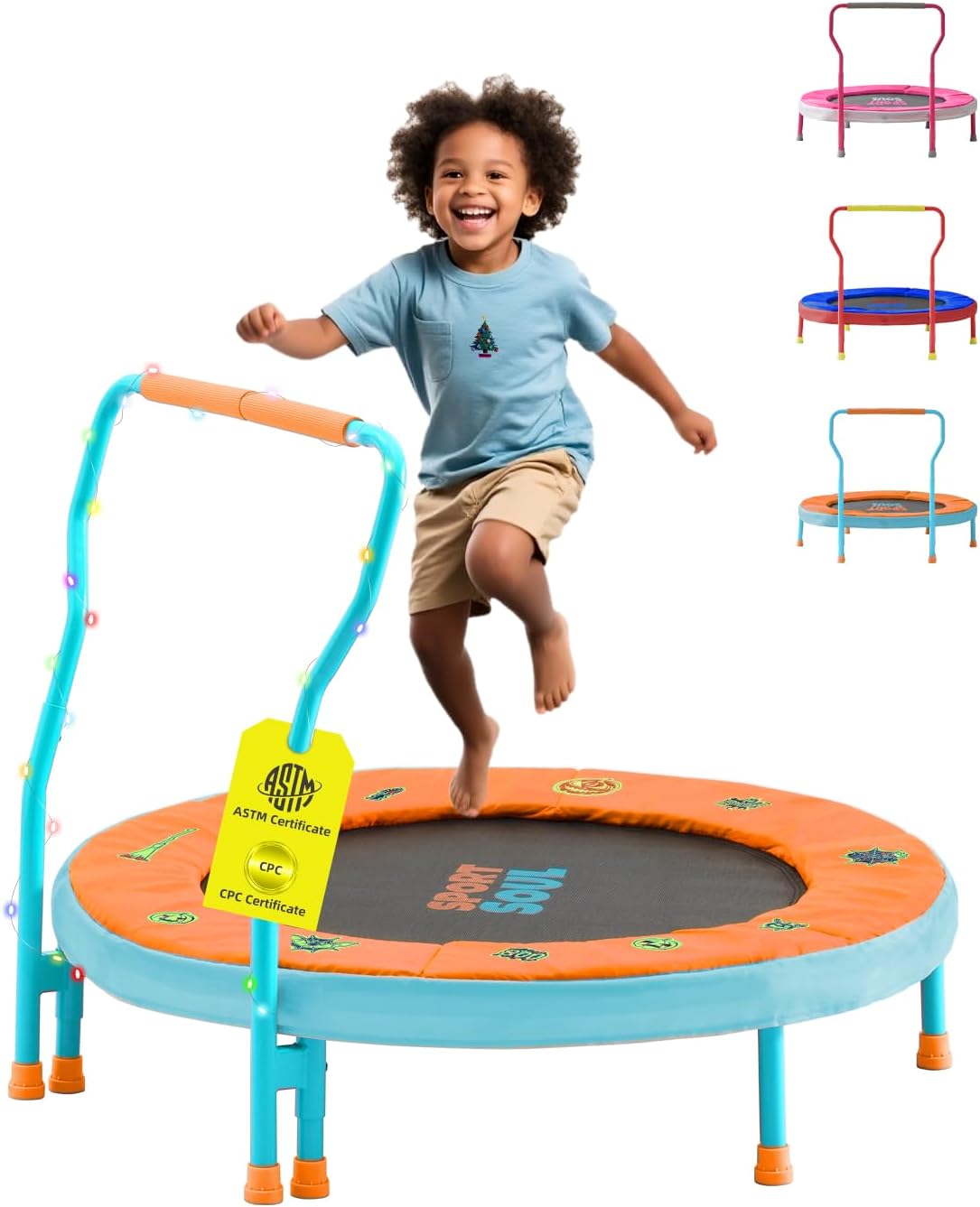 SPORTSOUL Mini Trampoline for Kids 3-6 with Super Safe Foam Handle Bar, 3ft Toddler Trampoline Indoor with No-Gap Cover for Indoor and Outdoor