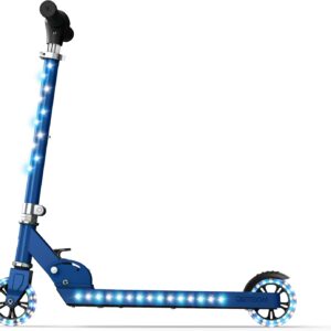 Jetson Jupiter Kids 2-Wheel Light-Up Kick Scooter, LED Lights on Handlebar, Stem, Wheels & Deck, Adjustable Handlebar, Rear Brake, Easy-Folding Mechanism, Ages 5+
