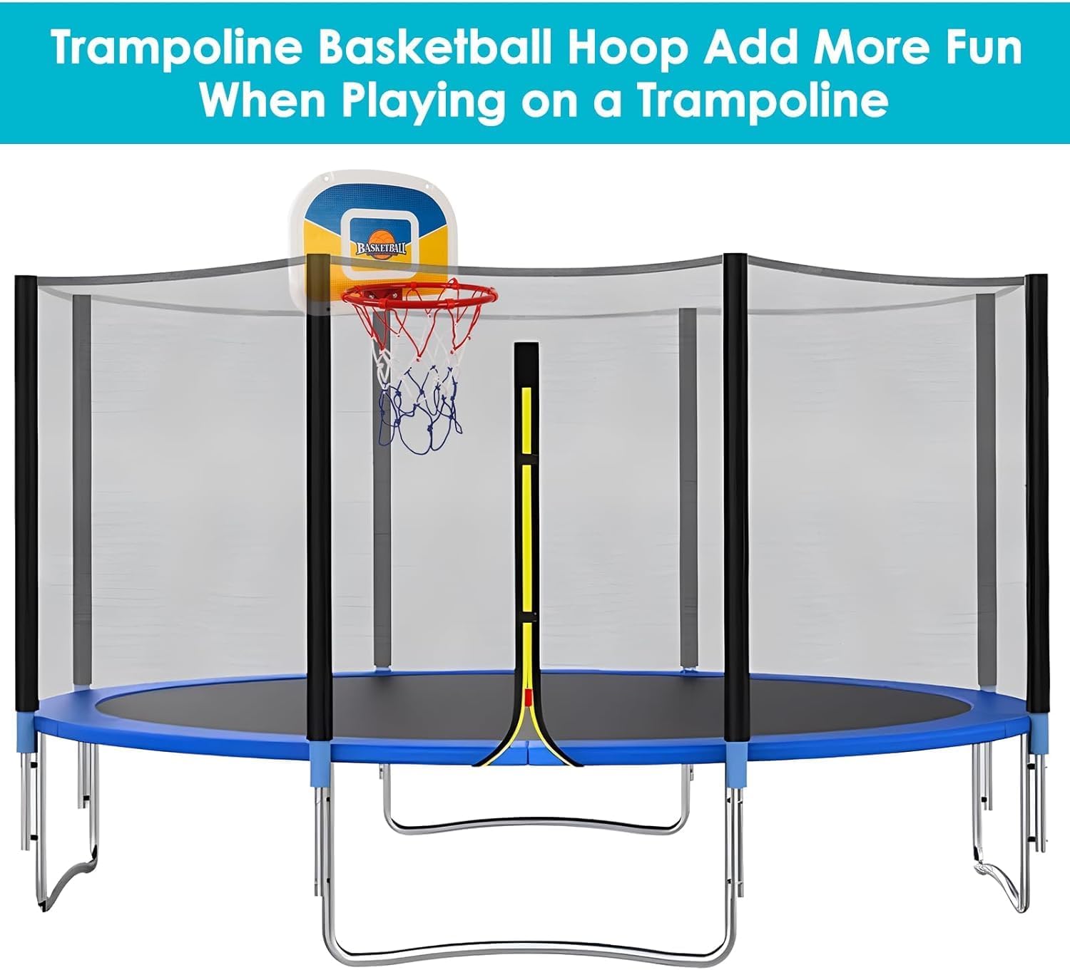 Trampoline Basketball Hoop with 2 Mini Basketball Easy to Install, Upgraded Basketball Hoop for Trampoline Dunk, Fit for Straight and Curved Pole,for Indoor and Outdoor Use - Image 7
