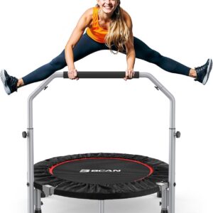 BCAN SP2 40/48″ Foldable Mini Trampoline Max Load 330lbs/440lbs, Fitness Rebounder with Adjustable Foam Handle, Exercise Trampoline for Adults Indoor/Garden Workout | FED Fitness