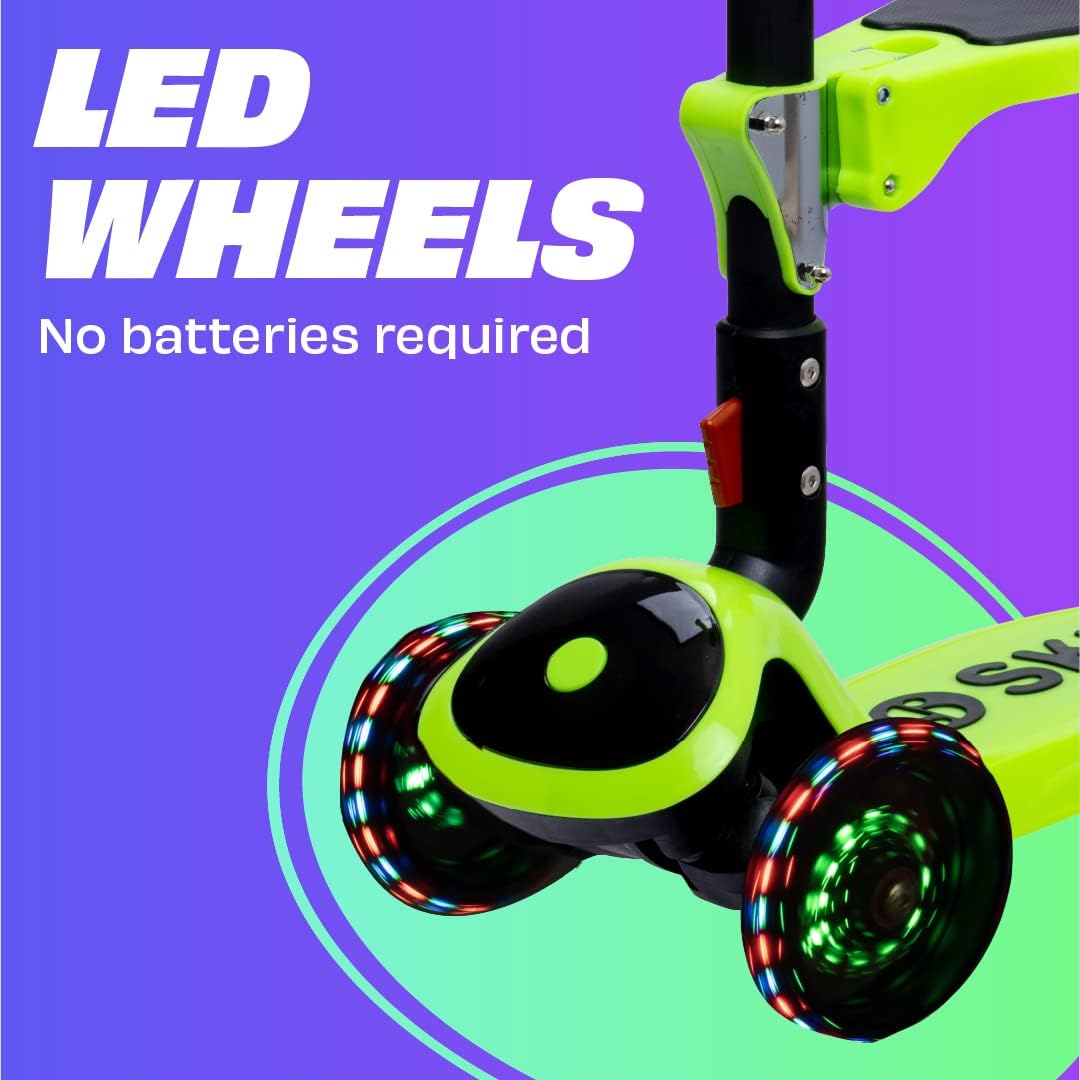 SKIDEE Kick Scooter for Kids Ages 3-5 | Foldable 3 Wheel Scooter with Lean-to-Steer, Adjustable Height, Removable Seat & LED Light Wheels | Toddler Scooter Up to 12 Year Old Boys/Girls - Image 2