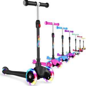 BELEEV A1 Scooter for Kids Ages 2-6, 3 Wheel Kick Scooter for Toddlers Girls Boys, Light up Wheels, Adjustable Height, Lean to Steer, Non-Slip Deck, Lightweight Push Scooter for Children