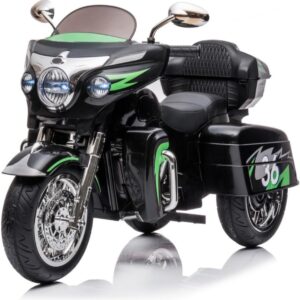 Kids Motorcycle | 12V Electric Motorcycle for Kids Ages 3-8 | 2-Seat, 3-Wheel Toy Car with Bluetooth, LED Lights | Safe Toy Vehicle Gift (Black)