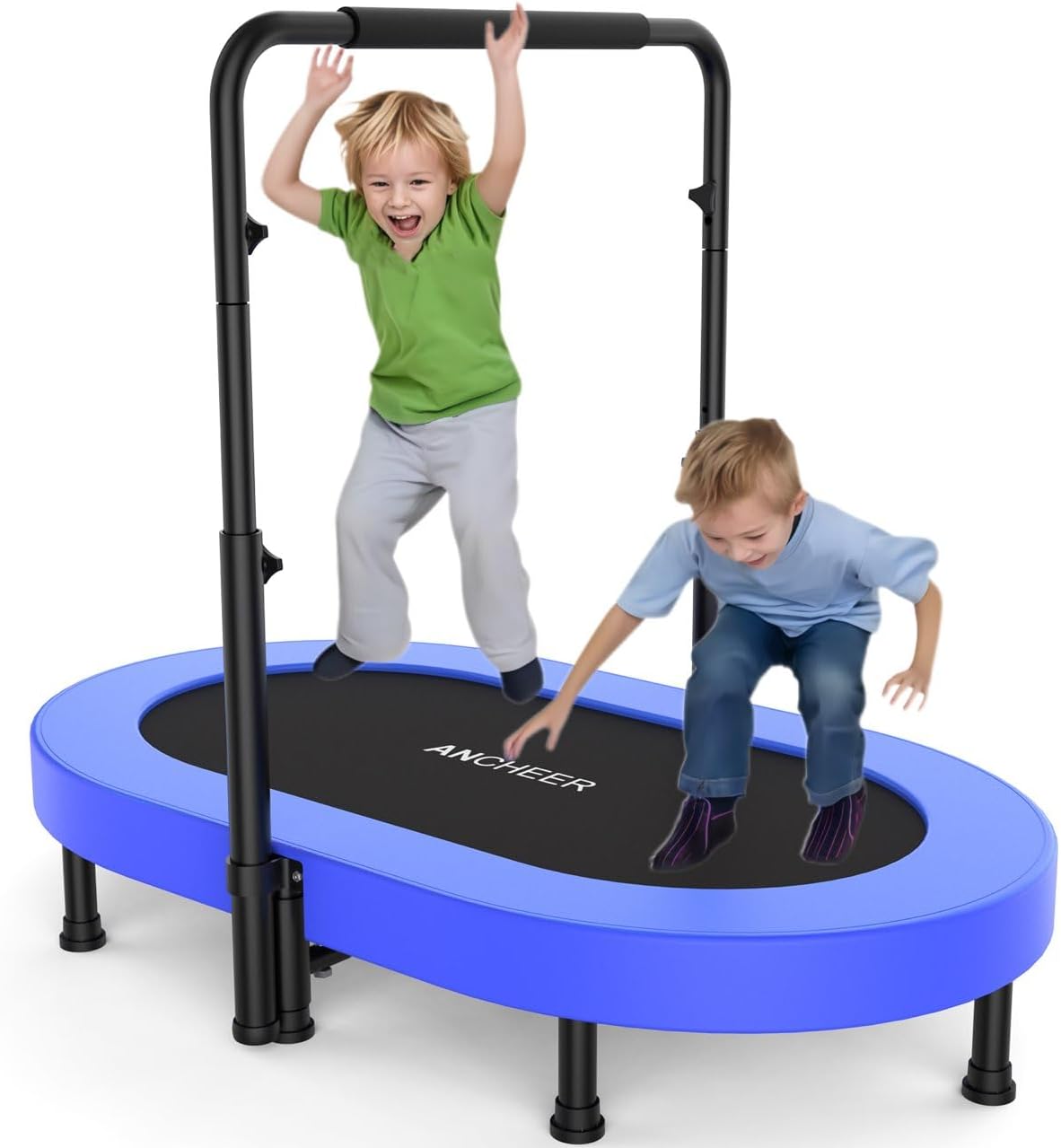 ANCHEER 56" Double Mini Trampoline for Kids, Mini Rebounder with 5-Level Adjustable Handle, Parent-Child Trampoline for Kids, Max Load 220lbs, Fun for Indoor/Outdoor