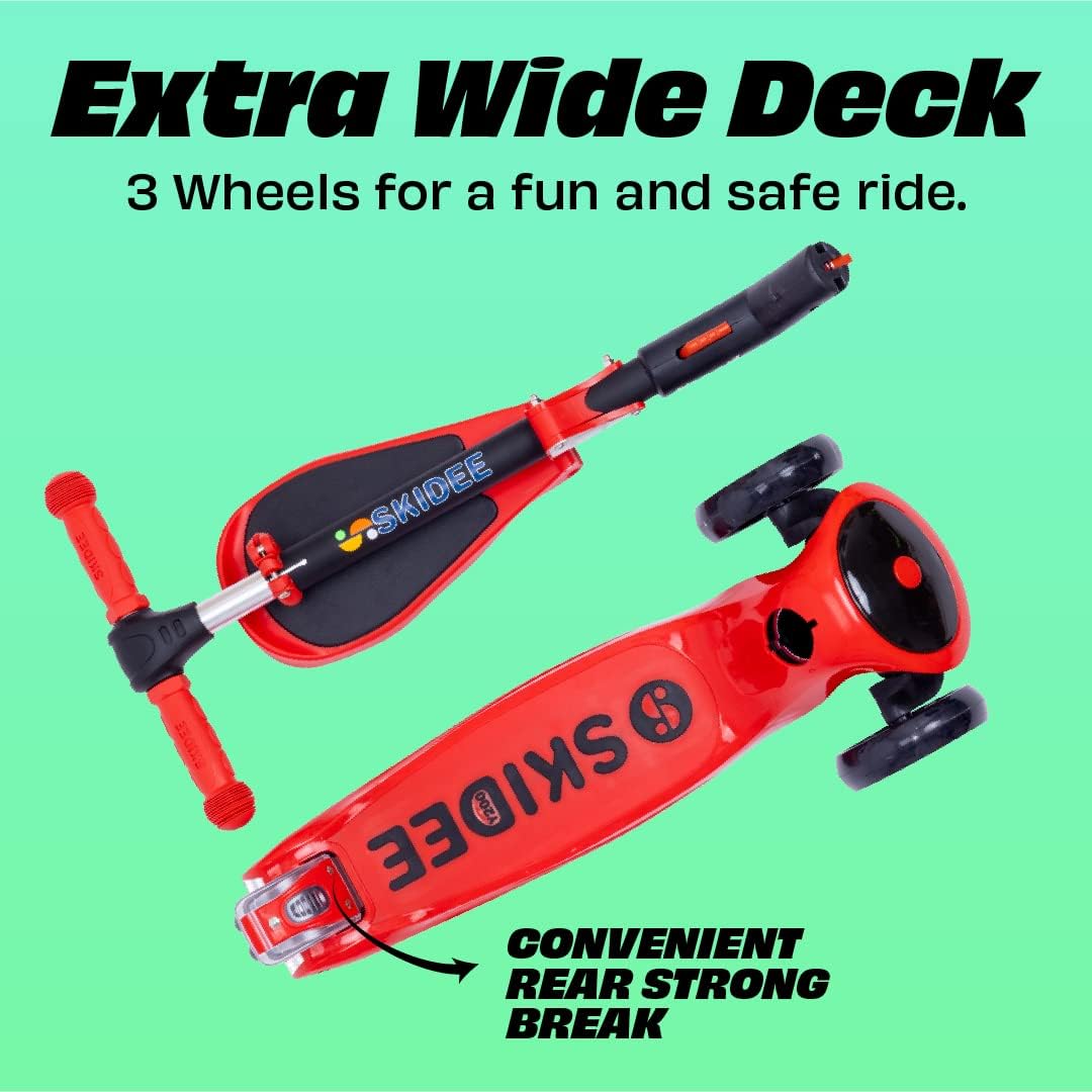 SKIDEE Kick Scooter for Kids Ages 3-5 | Foldable 3 Wheel Scooter with Lean-to-Steer, Adjustable Height, Removable Seat & LED Light Wheels | Toddler Scooter Up to 12 Year Old Boys/Girls - Image 3
