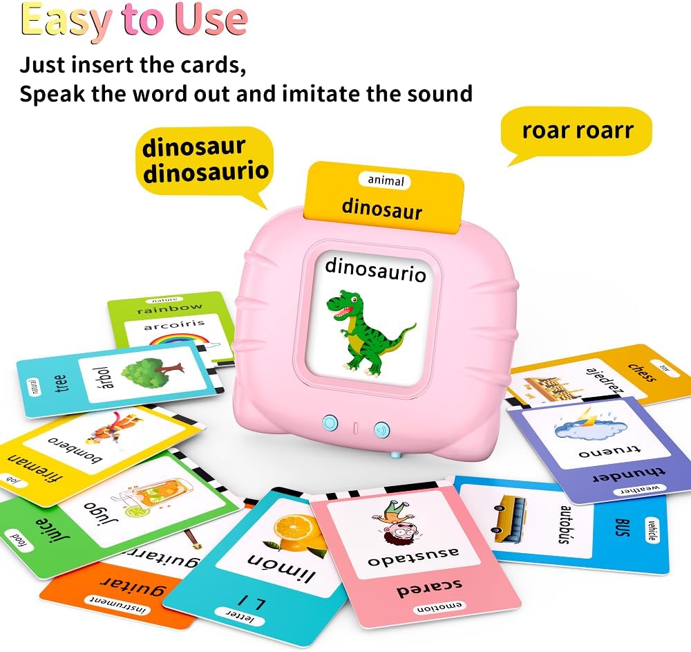Eaever Bilingual Spanish English 520 Sight Words Talking-Flash-Cards, Valentine's Day Gift Birthday Present for 2 3 4 5 6 Year Old Girls, Preschool Learning Activities for Toddlers Age 2-6, Pink - Image 2