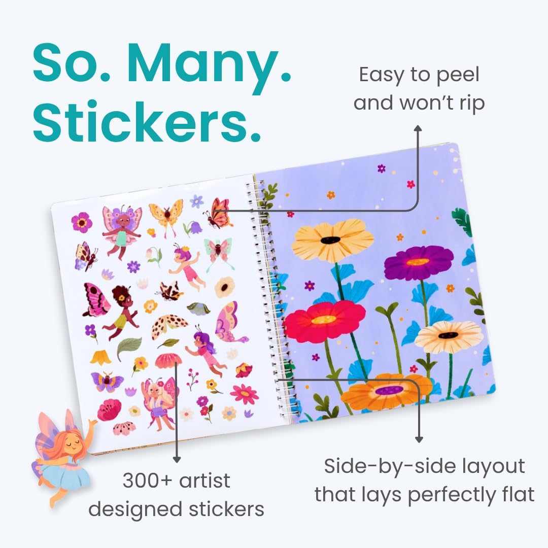 Fairies in The Garden 300+ Kids Sticker Book by Cupkin Toddler Road Trip Coloring and Sticker Book, Road Trip Essentials, 8 Coloring Pages 8 Side by Side Scenes for Ages 2–8 Years - Image 3