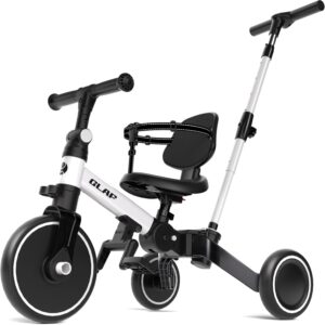 Glaf Tricycle for Toddlers 1-3 Toddler Bike with Push Handle 2-4 Years Baby Bike Toys for 2 Years Boys and Girls Balance Bike with Adjustable Seat Height and Backrest Birthday Gift (White)