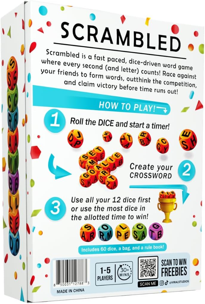 Viral Studios Scrambled The Dice-Driven Word Game Fast-Paced Party Game | Spell, Shout, and Win in This Ultimate Brain-Sprint Challenge for 1–5 Players for Families, Gamenight and Hangouts - Image 5