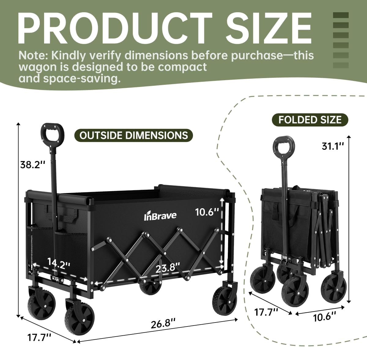 Collapsible Wagon Cart Foldable Beach Wagon with All-Terrain Wheels - 380 LBS Heavy Duty Grocery Cart for Shopping, Beach, Camping, Sports, Garden (Black) - Image 2