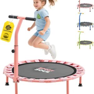 SPORTSOUL 36” Mini Trampoline for Kids 3-6, Foldable & Spring-Free, Small Toddler Trampoline Indoor Outdoor with Adjustable Handle Bar