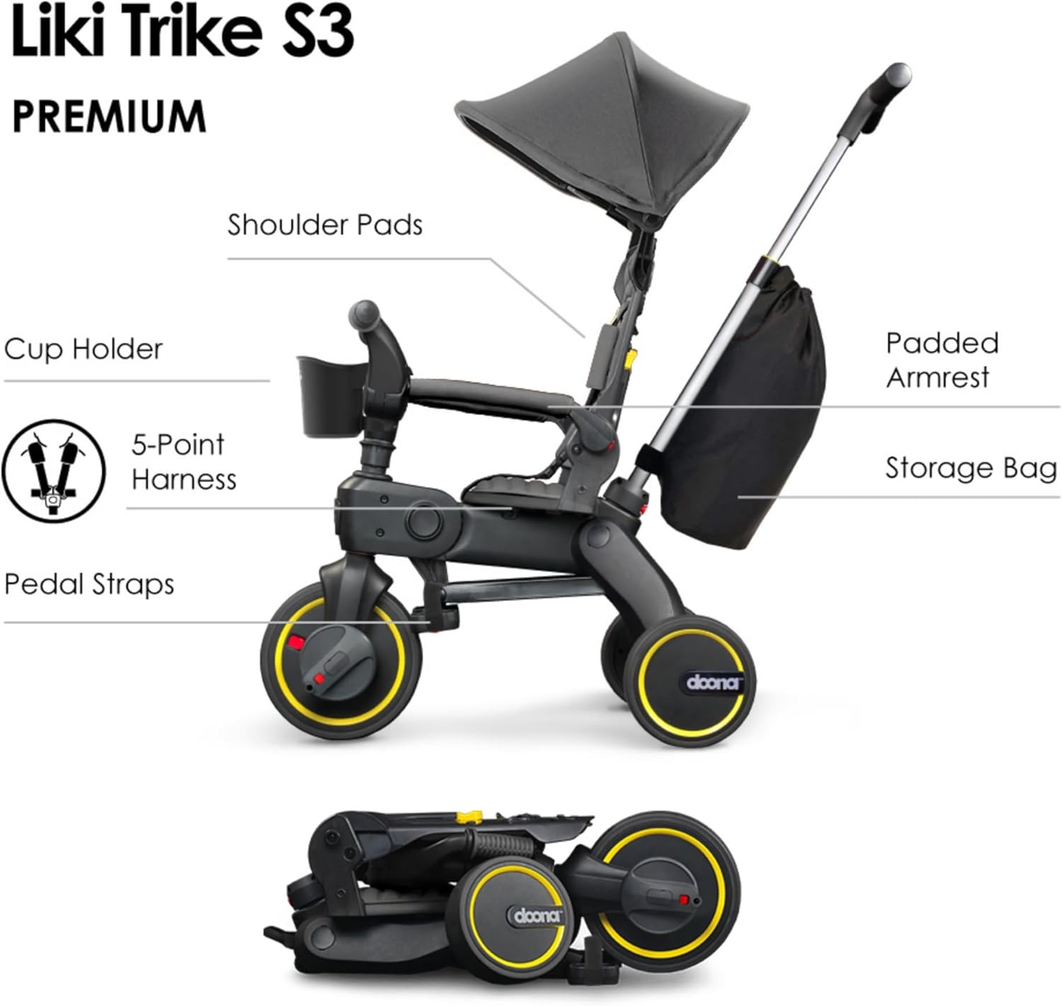 Doona Liki Trike S3, Greyhound - 5-in-1 Compact, Foldable Tricycle - Suitable for Toddlers 10 to 36 Months - Image 2