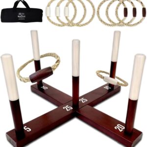 Swooc Games – Rustic Ring Toss Game (All Weather) – Easy Setup & Extra Games Included – Ring Toss Game for Adults – Outdoor Activities for Adults – Yard Toys for Kids – Backyard Fun – Outdoor Party