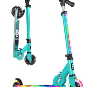 BELEEV V2 Scooters for Kids with Light-Up Wheels & Stem & Deck, 2 Wheel Folding Scooter for Girls Boys, 3 Adjustable Height, Non-Slip Pattern Deck, Lightweight Kick Scooter for Children Ages 3-12